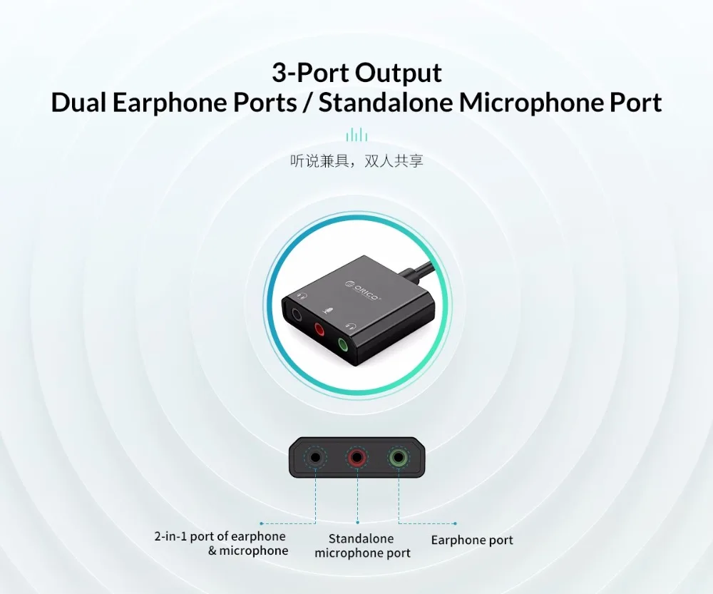 ORICO USB внешняя звуковая карта USB для наушников аудио интерфейс адаптер для Windows/Mac/Linux микрофон звуковая карта