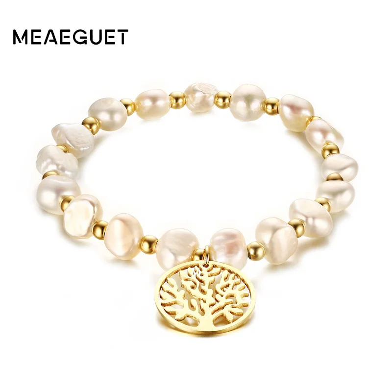 Irregular Freshwater Pearls Bracelet Wishing Tree Pattern Stainless Steel Bracelets & Bangles For Women Party Jewelry