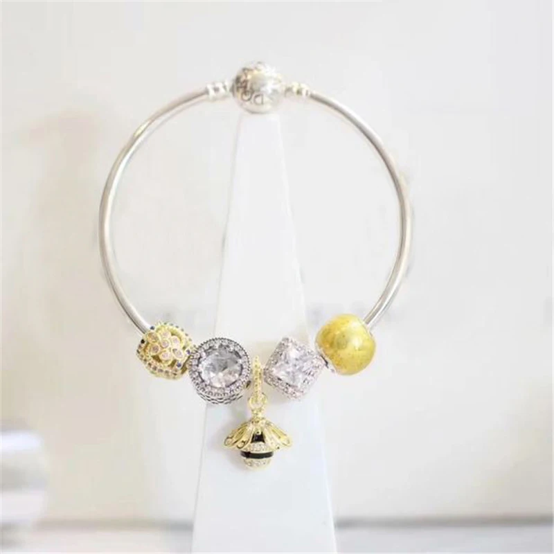 

Fits Jewelry Charm DIY Women's Jewelry Gifts Finished Bracelet 925 Sterling Silver Beeswax Yellow Theme Bracelet