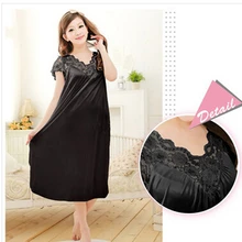 Женская Черная кружевная сексуальная ночная рубашка для девочек размера плюс банный халат пижамы большого размера ночная рубашка Y02-2
