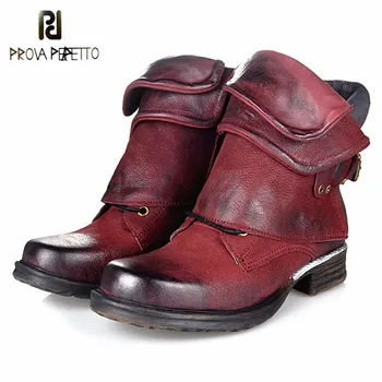 

Prova Perfetto Top Sale Genuine Leather Do Old Ankle Boots Flat Low Heel Woman Knight Boots Retro Naked Long Boots Large size
