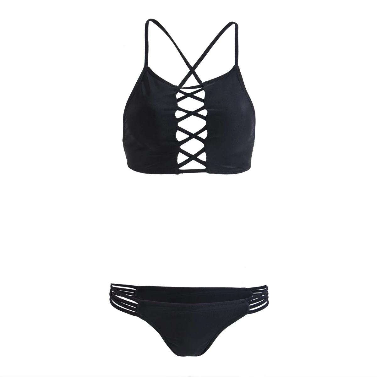

Hot Women Swimwear Solid Push-up Padded Bra Bandage Hollow Out Strappy Bikini Set Swimsuit Triangle Beach Ladies Bathing Suit