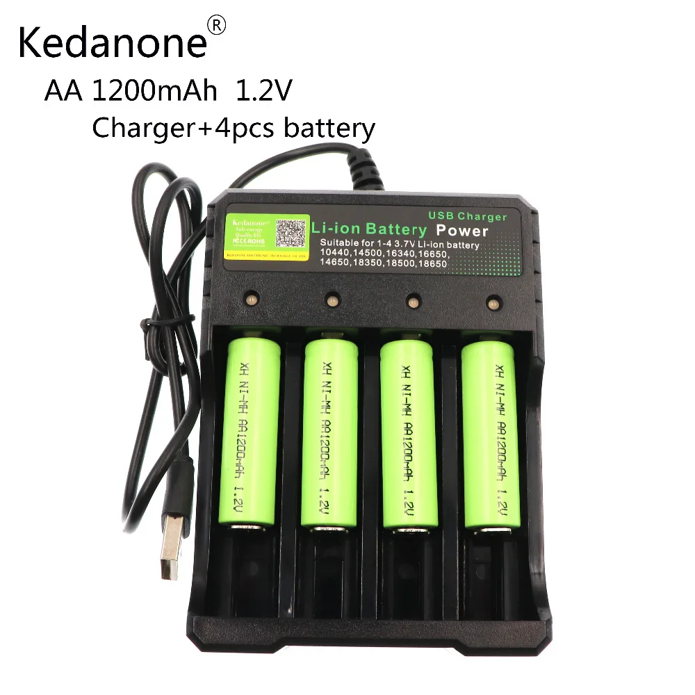 Charger and 4pcs AA1.2V 1200mAh battery NI MH AA Pre-Charged Rechargeable Batteries aa Battery For Toys Camer KTV | Электроника