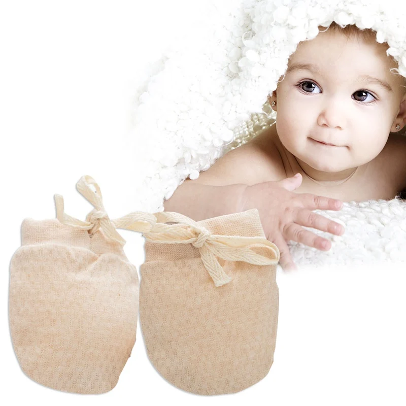 Зимние детские противоскользящие маленькие перчатки из натурального хлопка для новорожденных, дышащие перчатки для защиты лица от царапин