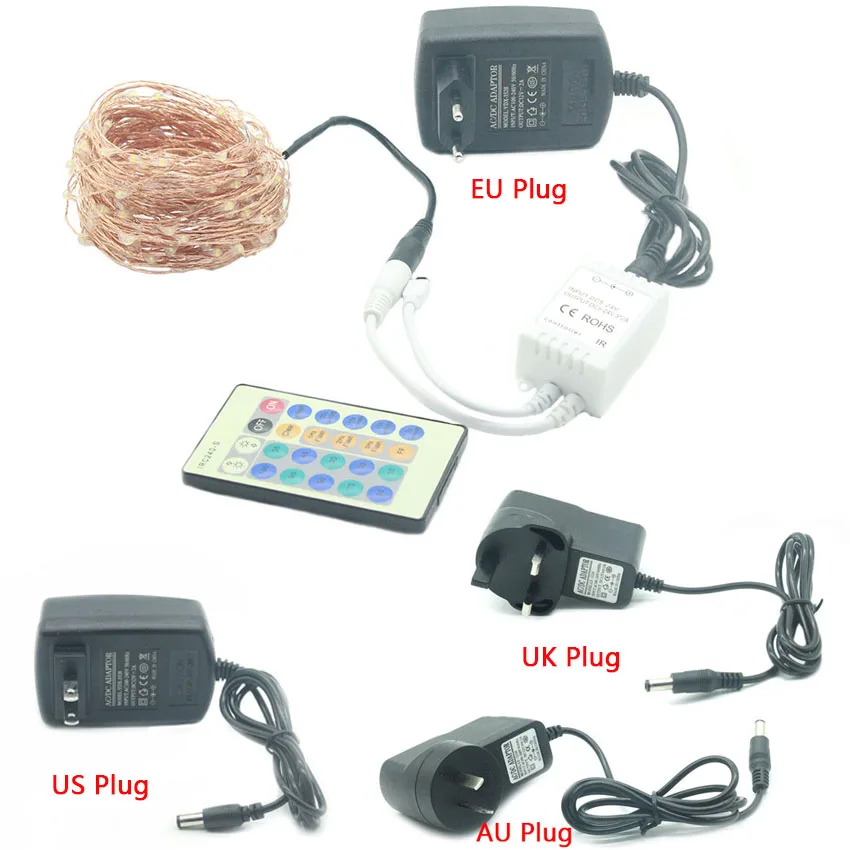 5 м 10 м 20 м 30 м 50 м светодиодный светильник s Открытый Рождественский Сказочный светильник медный провод теплый белый с DC 12 В адаптер питания пульт дистанционного управления