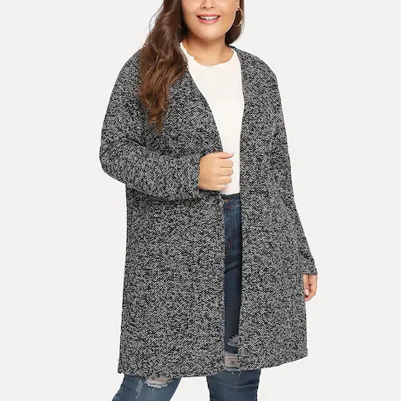 

LITTHING Vintage Long Cardigan Women 2019 Autumn Winter Coat Pockets Slit Long Sleeve Plus Size Thick Knitted Sweater Pull Femme