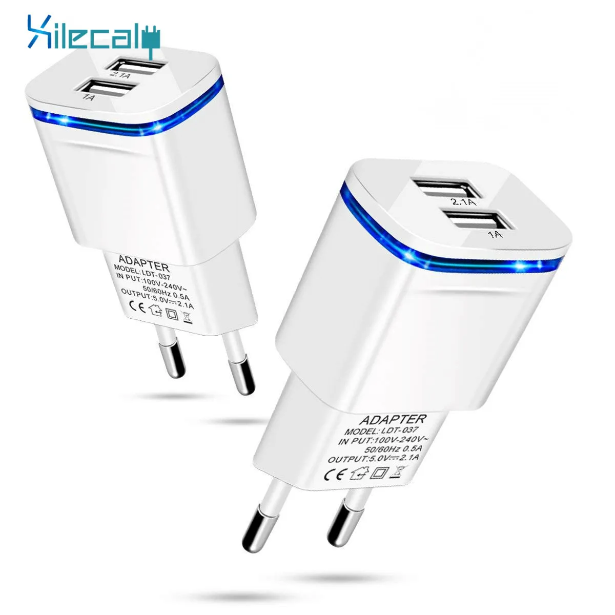 

5V 2A EU Plug LED Light 2 USB Adapter Mobile Phone Wall Charger Device Micro Data Fast Charging For iPhone 5 6 iPad Samsung