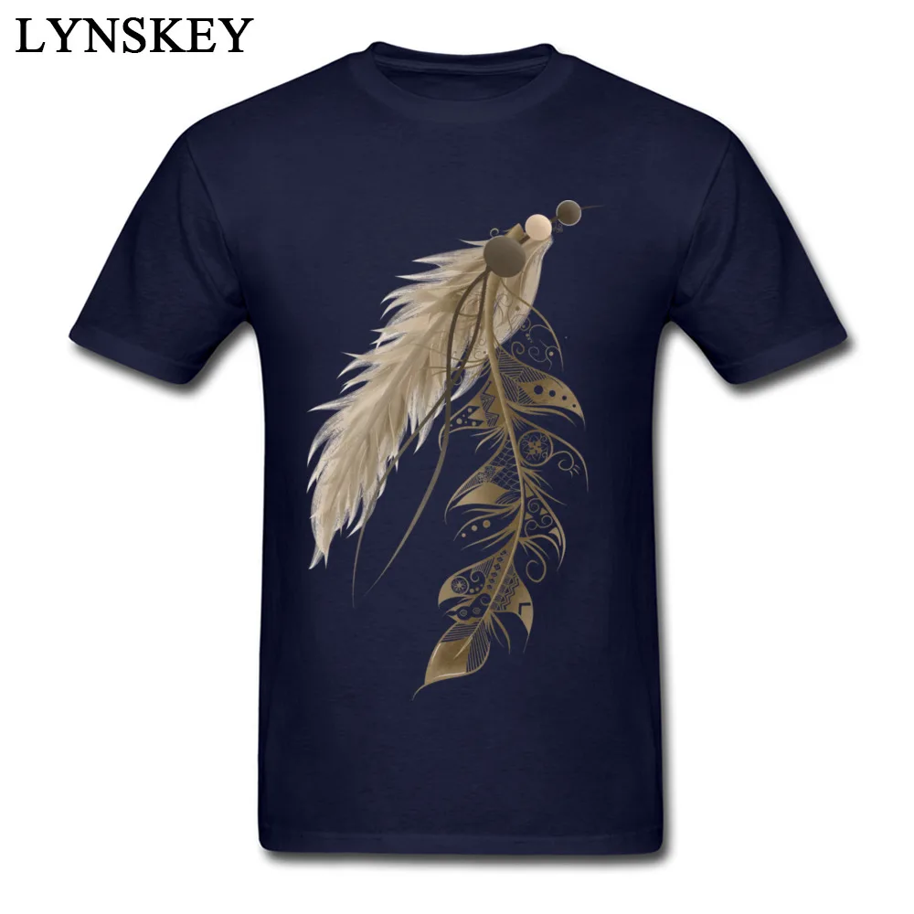 100% Cotton Mens Short Sleeve T-Shirt Cool Tops Tees Coupons Summer Round Collar Tee-Shirts Bohemian Feather Top Quality Bohemian Feather navy