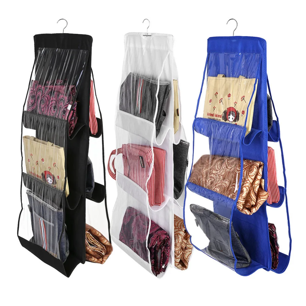 6 Pockets Hanging Type Bag Wardrobe Closet Hanging Dustproof Tote Bag