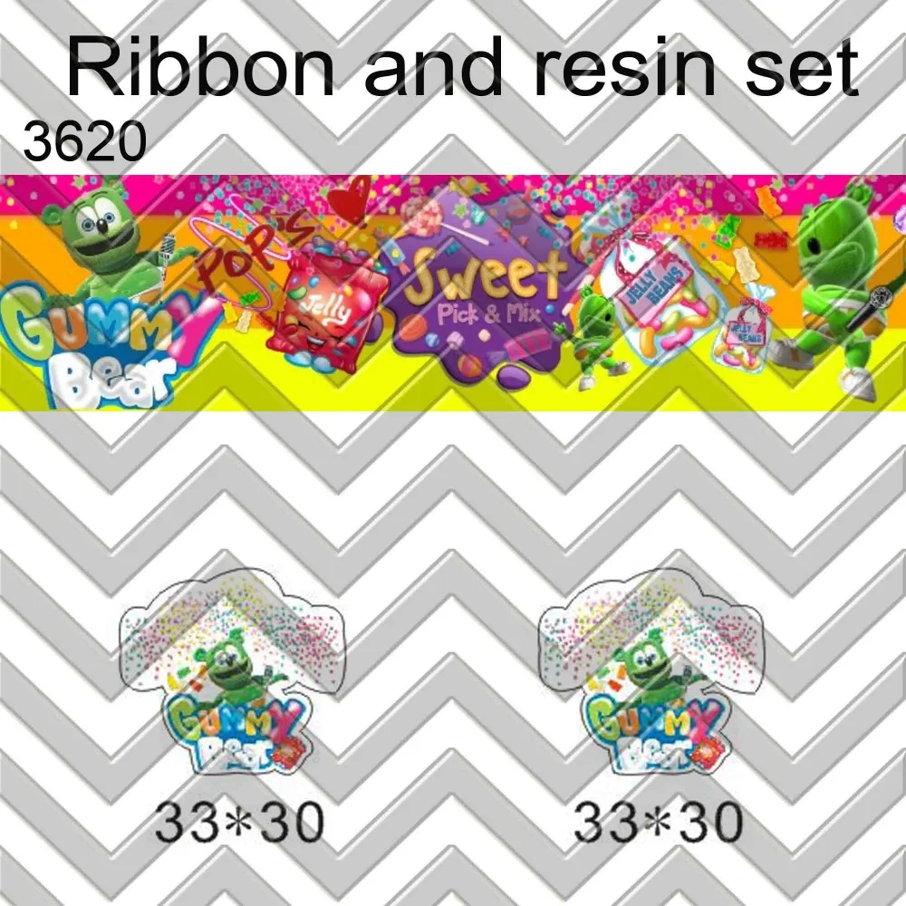 

7/8inch 100yard ribbon and 100pcs resin 1 set printed cartoon printed ribbon and resin RTS3620