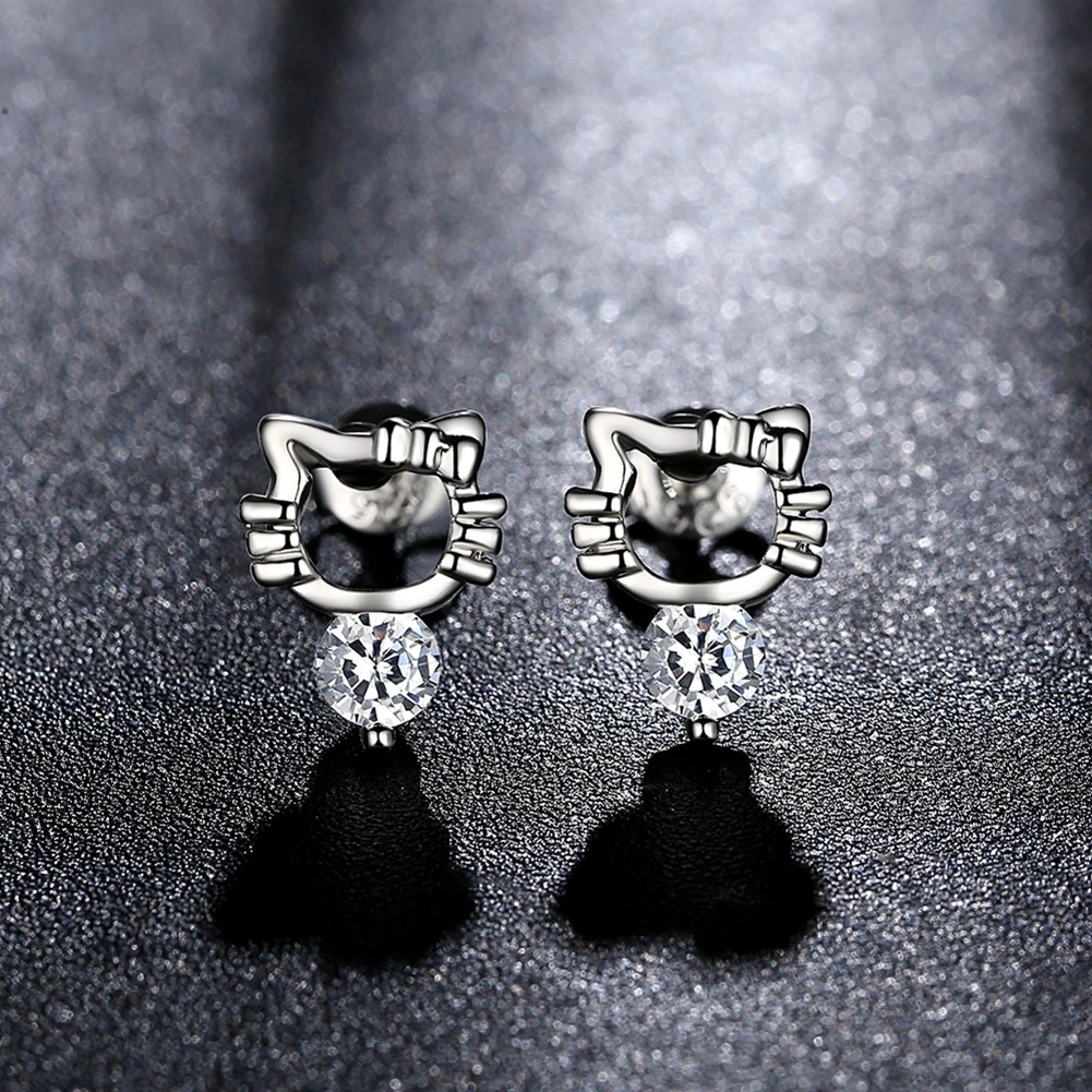 

Silver Earrings for women New Fashion Jewelry kitty cute Fashion silver Plated earrings DXVUDOXV