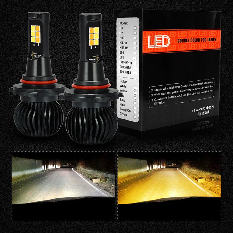 9005 HB3 9006 HB4 Автомобильные фары белый Янтарный двойной цвет 12SMD 3030 чипсет светодиодный заменитель для вождения