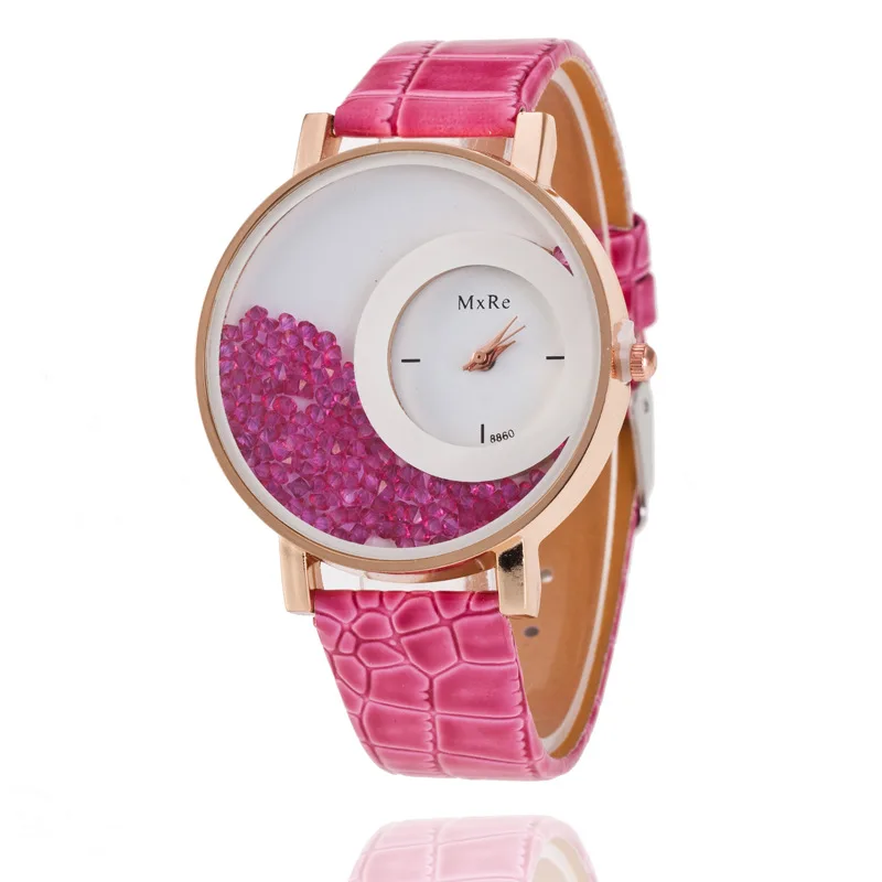 Новые часы кожаный браслет со стразами наручные часы женские модные часы Женские Аналоговые кварцевые relojes из сплава - Цвет: Rose