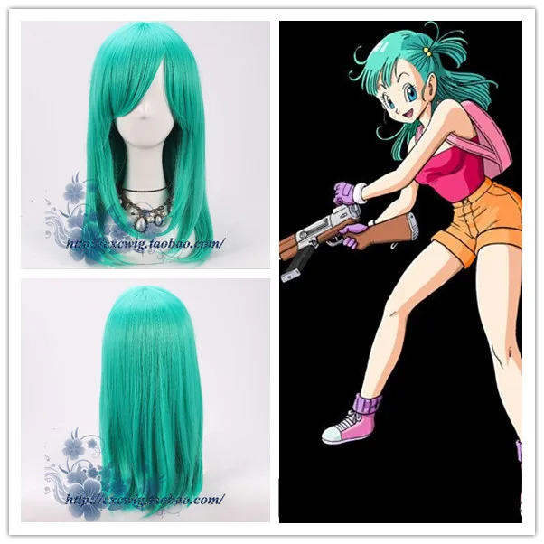 

Anime Dragonball Cosplay Wig Bulma Straight Green Synthetic Hair for Adult