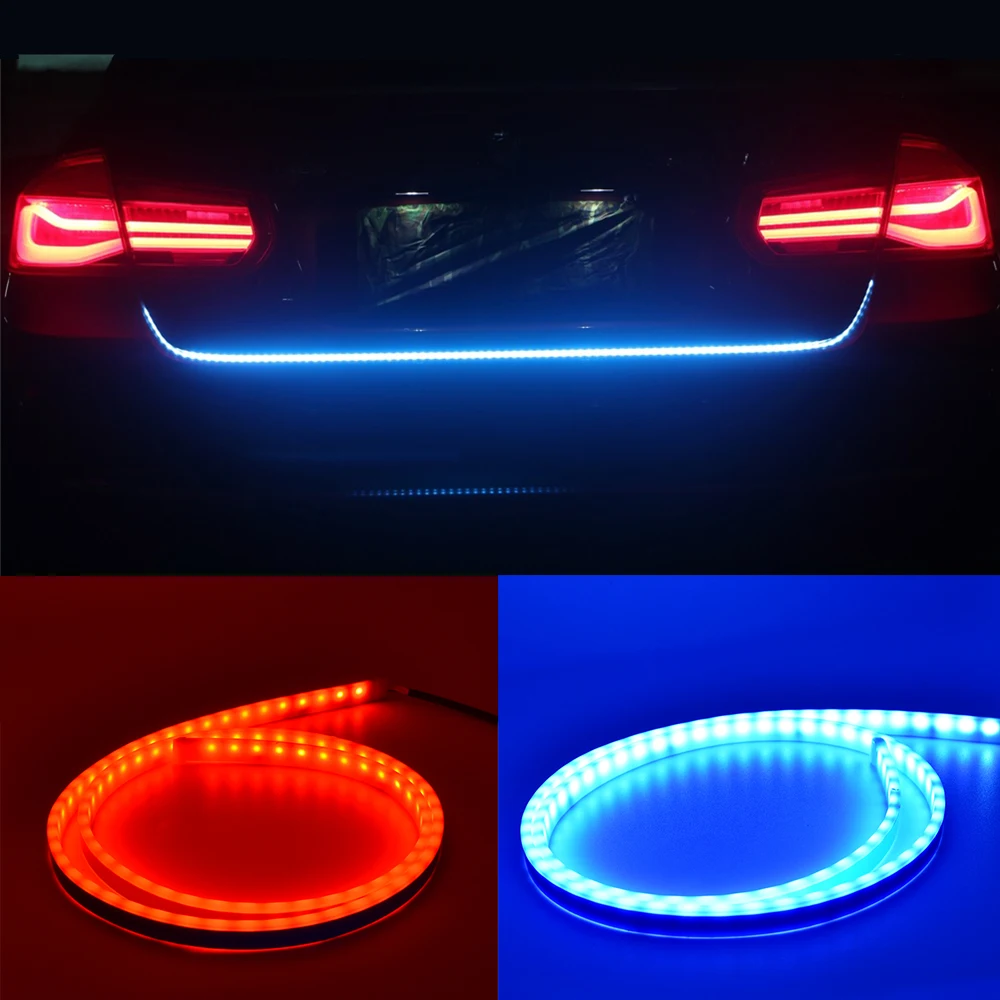 

120CM Car-styling flexible Car Flowing tail turning signal light bar strip Trunk Warning light With Changeable Ice Blue+Red