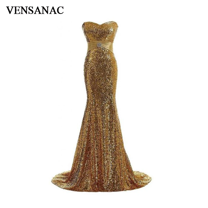 VENSANAC 2018 Crystals Pleat Sash Strapless Long Mermaid Evening Dresses Sequined Sweep Train Party Prom Gowns VENSANAC 2018 Crystals Pleat Sash Strapless Long Mermaid Evening Dresses Sequined Sweep Train Party Prom Gowns