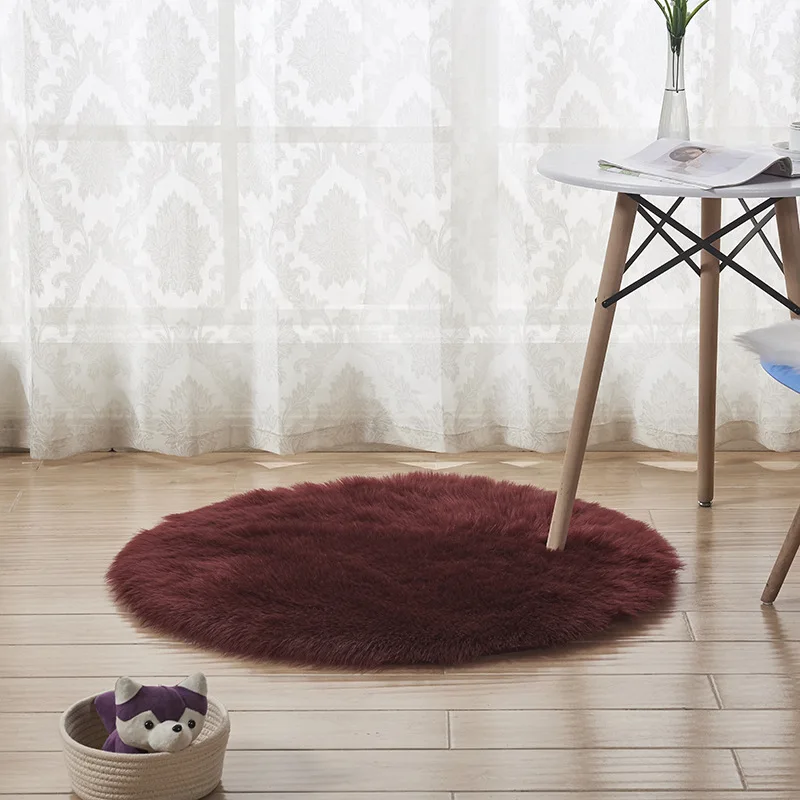 Plush Fabric Round Carpet for bedroom soft shaggy area rug for kids room bed chair floor mat round artificial sheepskin rugs Plush Fabric Round Carpet for bedroom soft shaggy area rug for kids room bed chair floor mat round artificial sheepskin rugs