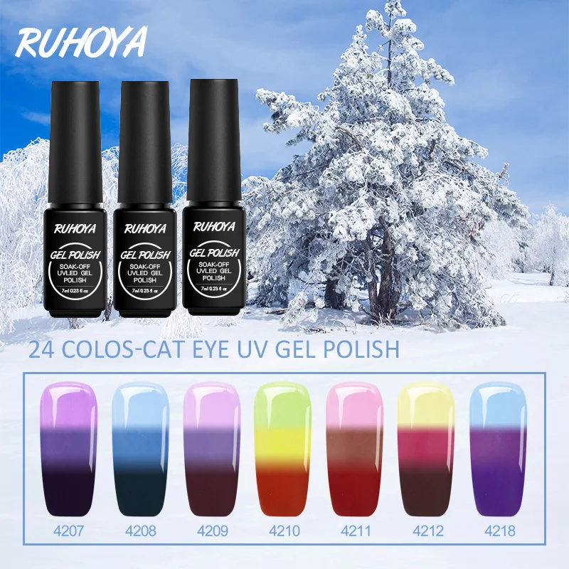 

Ruhoya Temperature Hybrid Chameleon Gel Nail Polish Heat Cold 3 Colors Change Nail Art Gel Soak Off Thermal Colorful Gel Varnish
