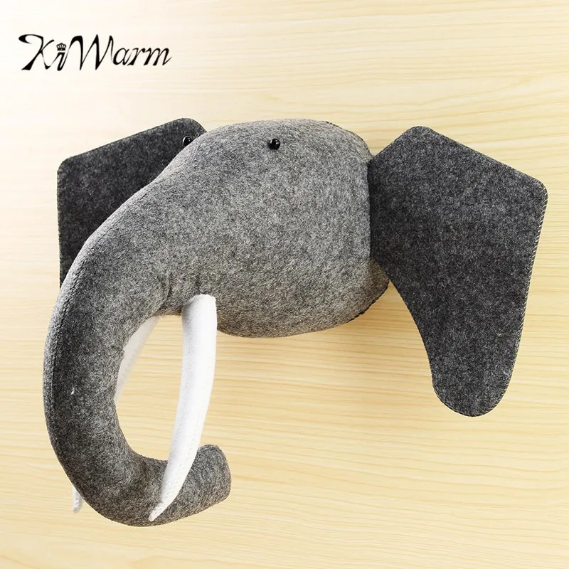 Comprar Venta caliente KiWarm 3D fieltro Animal elefante cabeza animales cabeza juguetes niños dormitorio colgante de pared Decoración Juguetes de peluche regalo de Navidad