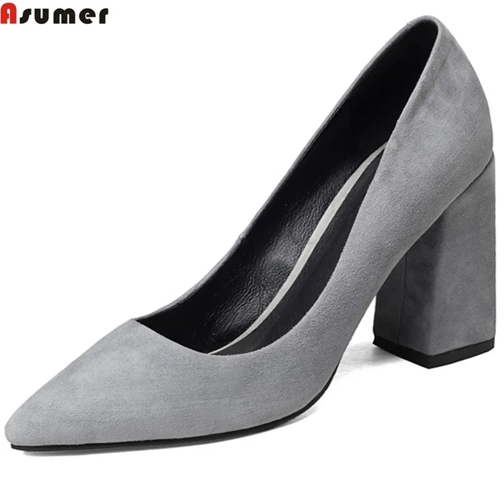 

ASUMER black gray fashion spring autumn shoes woman pointed tie square heel shallow dress shoes women kid suede high heels shoes