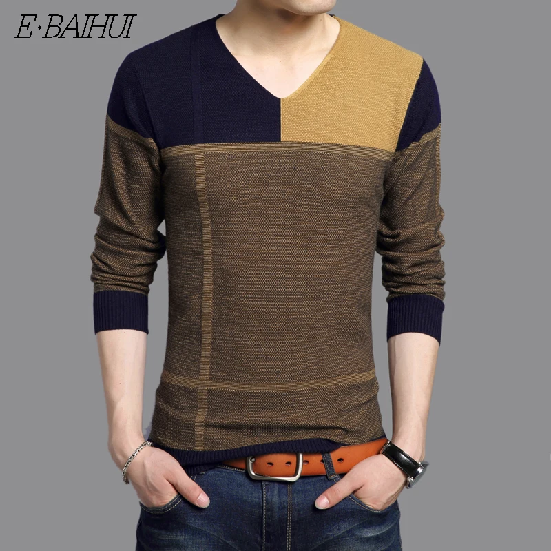 

E-BAIHUI brand new social cotton men's splice pullover sweaters casual crocheted knitted sweater men masculino jersey clothes AD