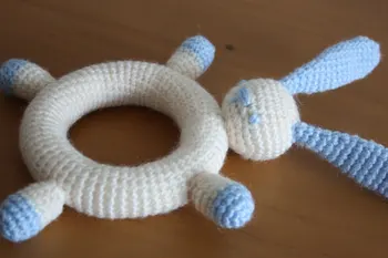 

Crochet Bunny Rattle Baby teething toy, Newborn gift