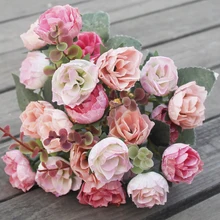 Искусственные цветы, 21 головка, дешевый Шелковый цветок, Европейский осенний небольшой чайный бутон, искусственные листья, свадебные, домашние, вечерние, вазы для украшения