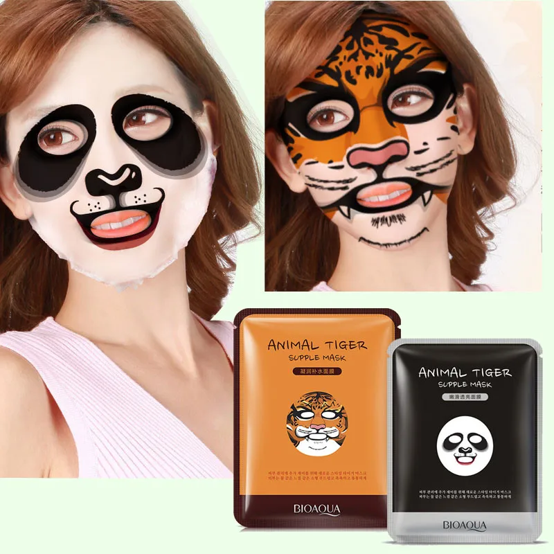 BIOAQUA Милые Маски для лица с изображением животных уход за кожей овец/панда/собака/Тигр маска для лица увлажняющая 10 шт