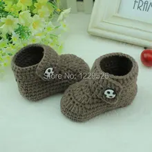 Новая Коричневая вязаная крючком детская обувь ручной работы/мягкие детские ботинки для малышей 0-12 месяцев