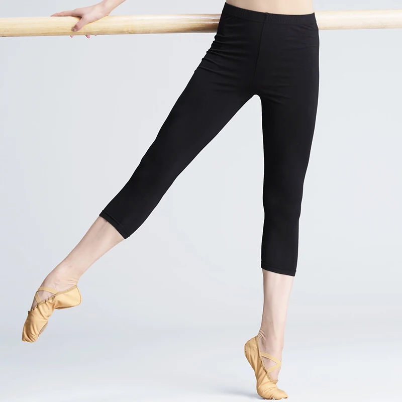 Профессиональные хлопковые черные высокие эластичные балетные танцевальные брюки для женщин и девушек, женские брюки для фитнеса, тонкие балетные леггинсы - Цвет: Capri