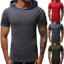 Футболки для бега Мужская спортивная куртка модная летняя Мужская s плиссировка приталенная карманная Реглан Толстовка с коротким рукавом Топ блузка#2h12