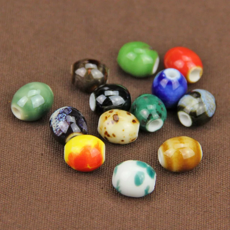 

10pcs/lot Classic Oval Ceramic Loose Beads 11x12mm Multi Colors Porcelain Charms Findings Beading Spacer DIY Jewelry Making