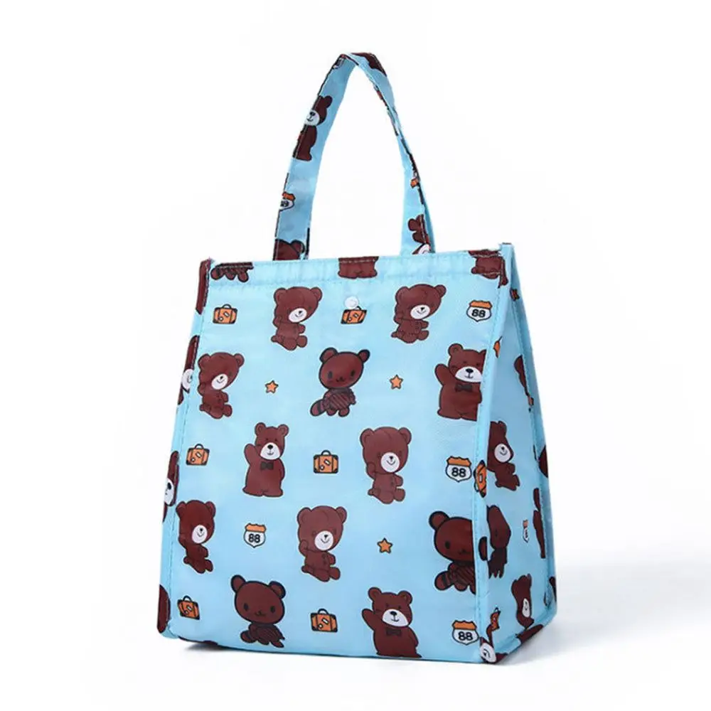 ISKYBOB 1 шт., новая свежесть, изоляция, холодные сумки, термо Оксфорд, сумка для обеда, водонепроницаемая удобная сумка для отдыха, милый фламинго, Cuctas Tote - Цвет: Blue Brown Bear
