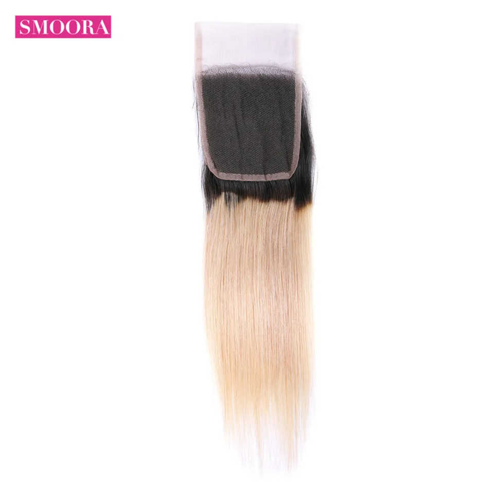 Прямые волосы с закрытием Smoora Ombre 4*4 бразильские человеческие пучки T1B/613 блонд не