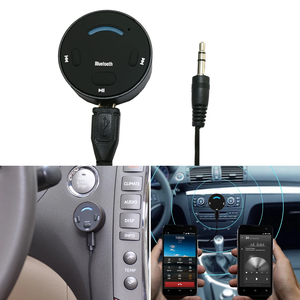 Car Wireless Bluetooth 4.1 Speakerphone Audio Stereo Music Receiver Adapter Hands free 3.5mm