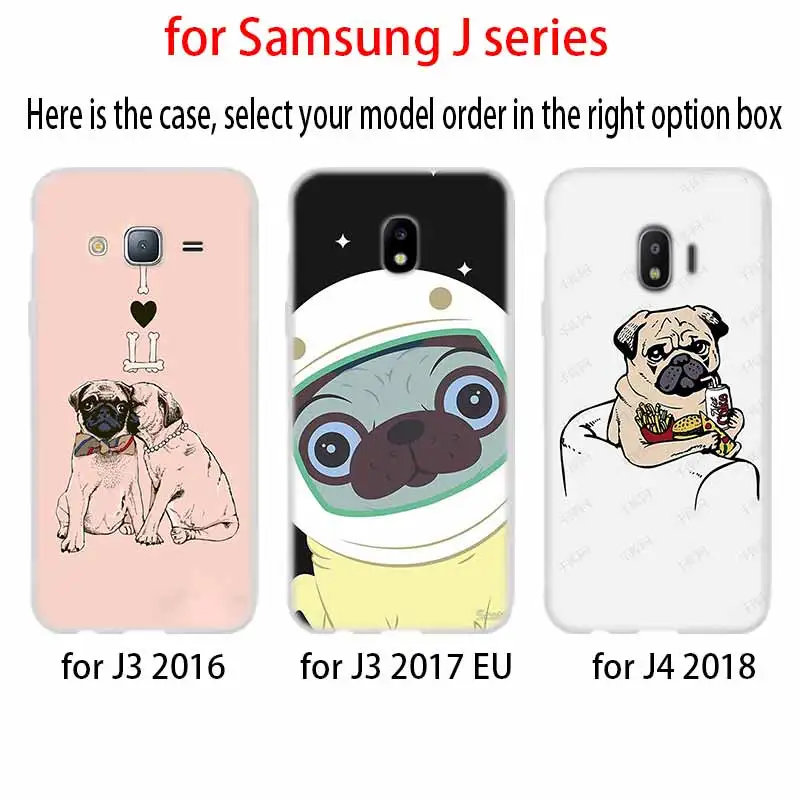 Мопса собака чехол ТПУ силиконовый для Samsung Galaxy J6 J8 J3 J5 J7 J4 J2 J1 Plus 2018 2016 2017 EU Prime