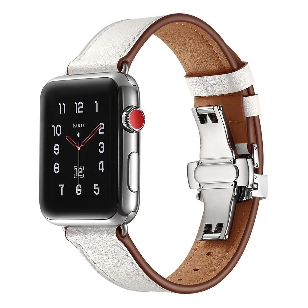 Bracelet Apple Watch Luxe Cuir véritable Boucle Papillon