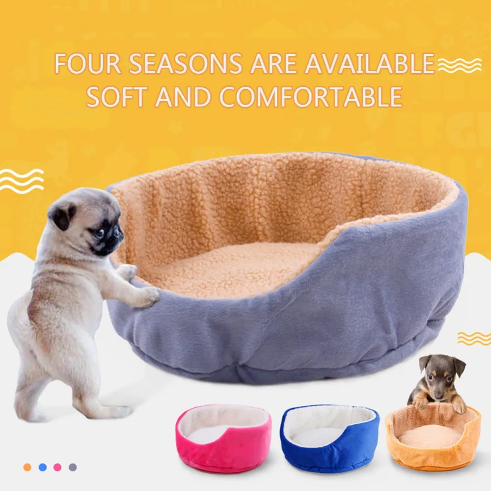 Pet Bed Rounded Puppy Cat House Cozy Nest Bed in Solid Color Soft Plush