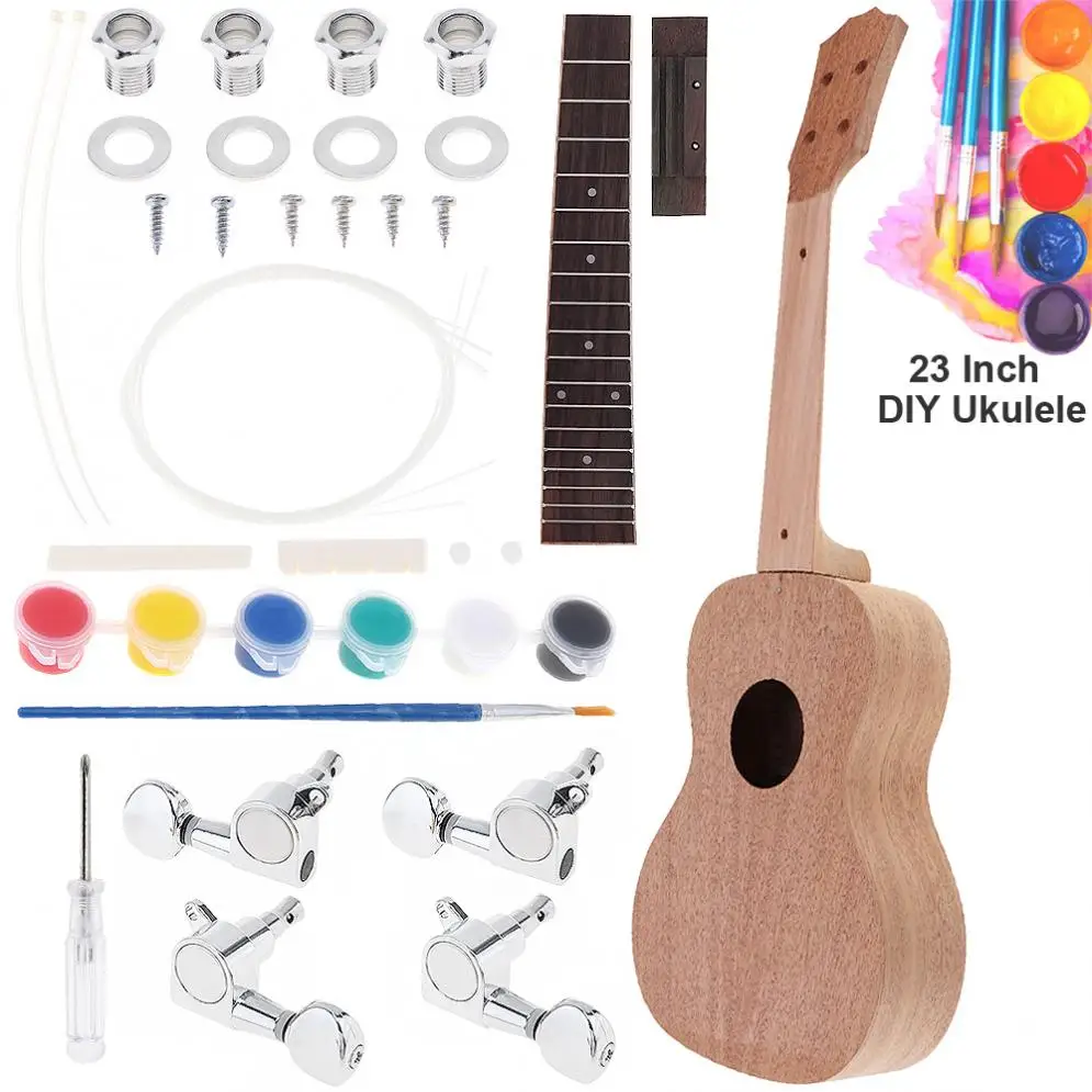 23 Inch Mahogany DIY Ukulele Kit Concert Hawaii Guitar with Rosewood Fingerboard and All Closed Machine Head | Спорт и развлечения