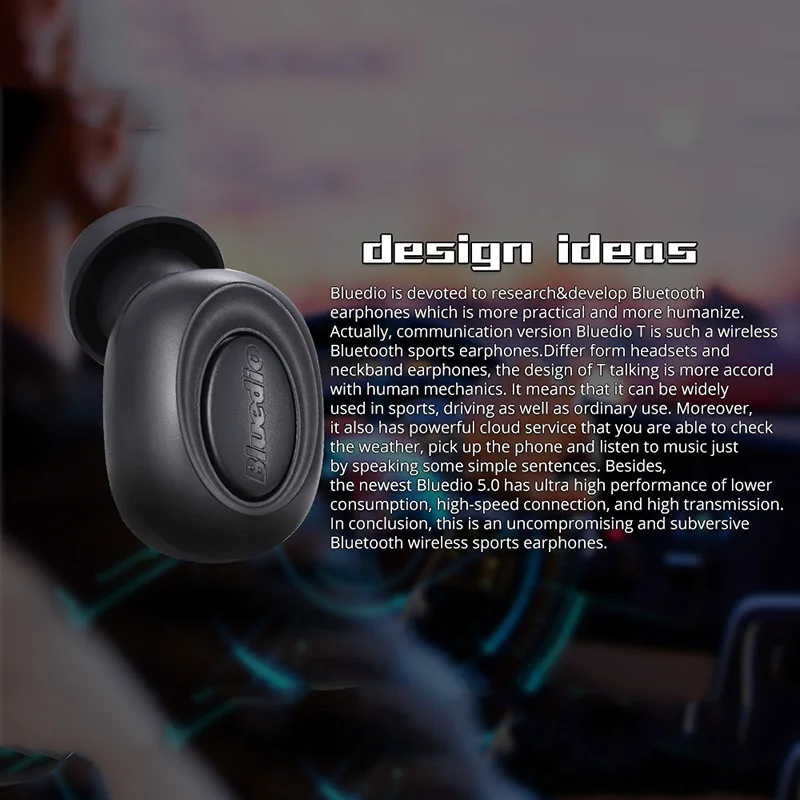Bluedio Bluetooth Earphone Wireless Sports Business Earbud with MIC for Phones DU55
