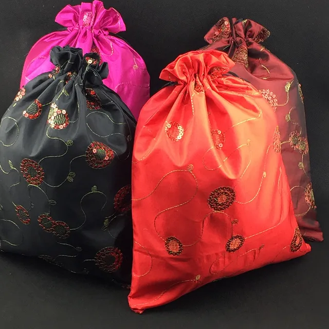 Us 30 0 Extra Large Drawstring Sequin Bag Pouch Satin Fabric Christmas Gift Bags Fashion Wedding Party Favor With Lined 10pcs Lot In