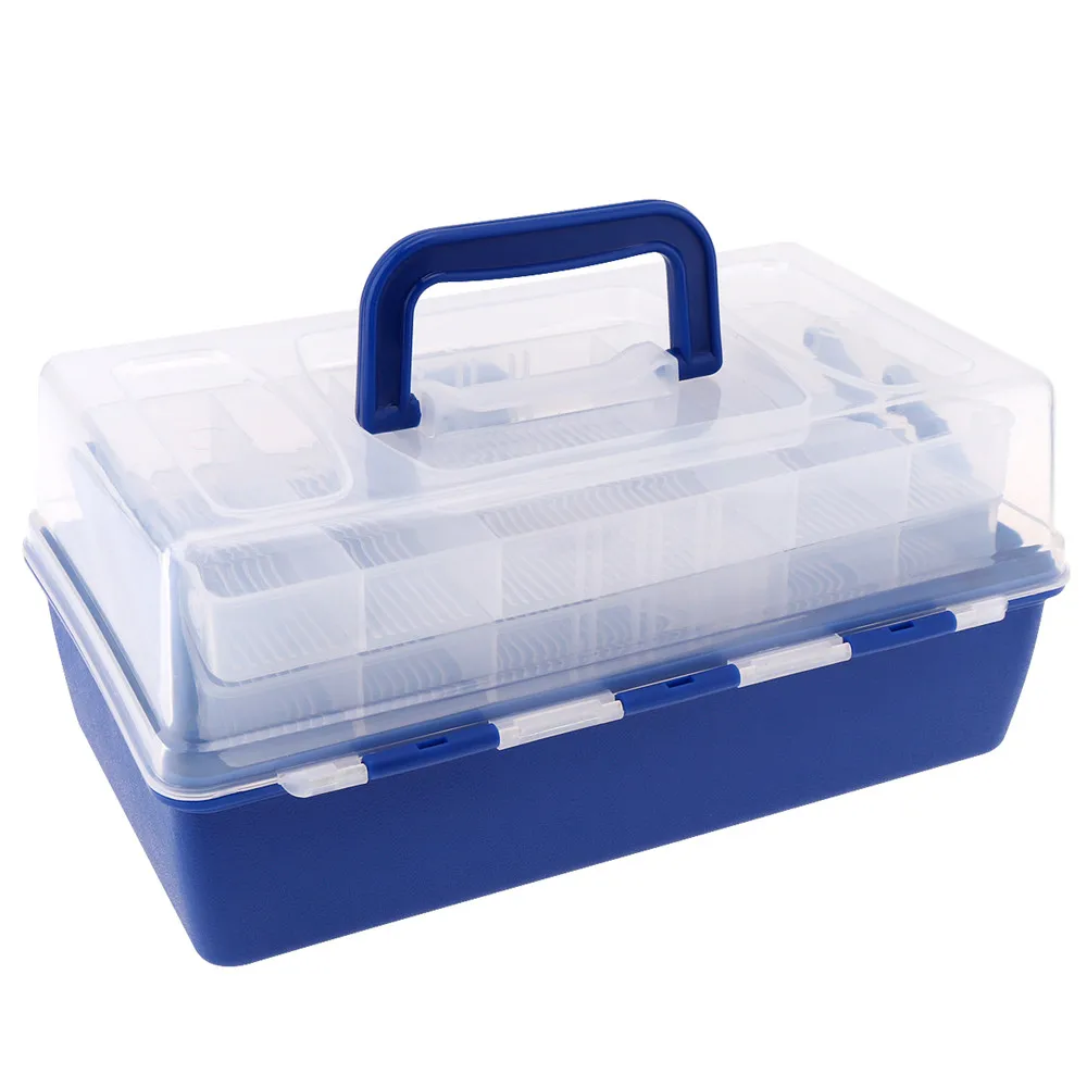 Blue + Transparent Portable 30*18*15cm Multifunctional 3 Layers