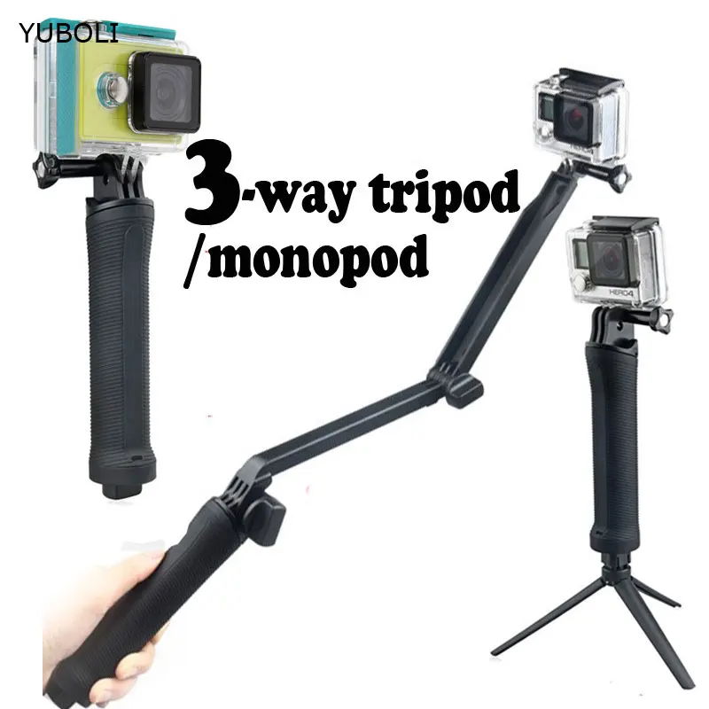 Go Pro 3-way pole Grip портативный селфи палка штатив монопод для GoPro Hero 5/4/3+ SJCAM SJ4000 sj5000x Xiaomi Yi 4k 4k plus 2