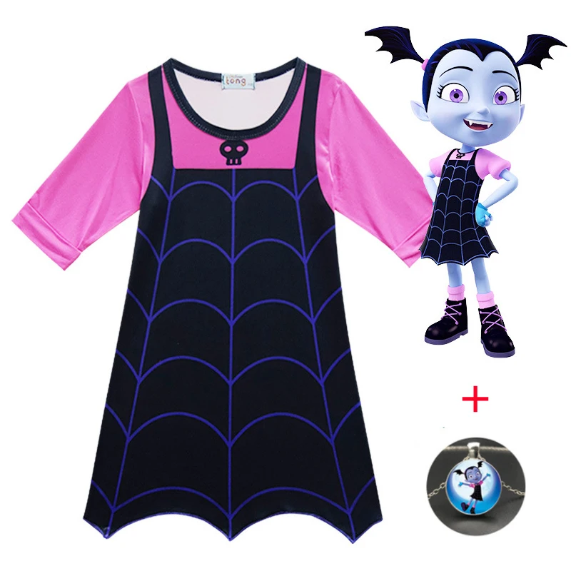 

New Wearing a wig Summer Dress Christmas Costumes For Girls Lace Mesh Clothing Children Vampirina necklace Dress 10 Years