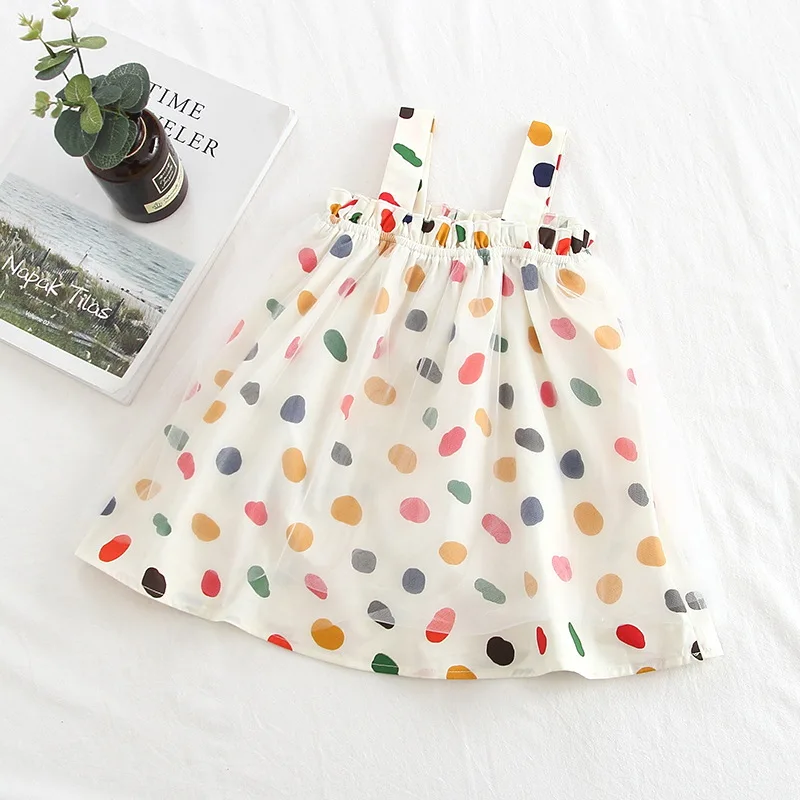

2019 Summer Beach Girls Polka Dot Print Spaghetti Strap Sweet Dress Children Kids Casual Dresses vestidos infantis