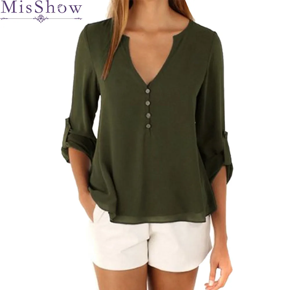 

3/4 Sleeve Women Shirts 2019 Sexy V Neck Solid Womens Chiffon Tops & Blouses Casual Tee Shirts Tops Female Clothes Plus Size 5XL