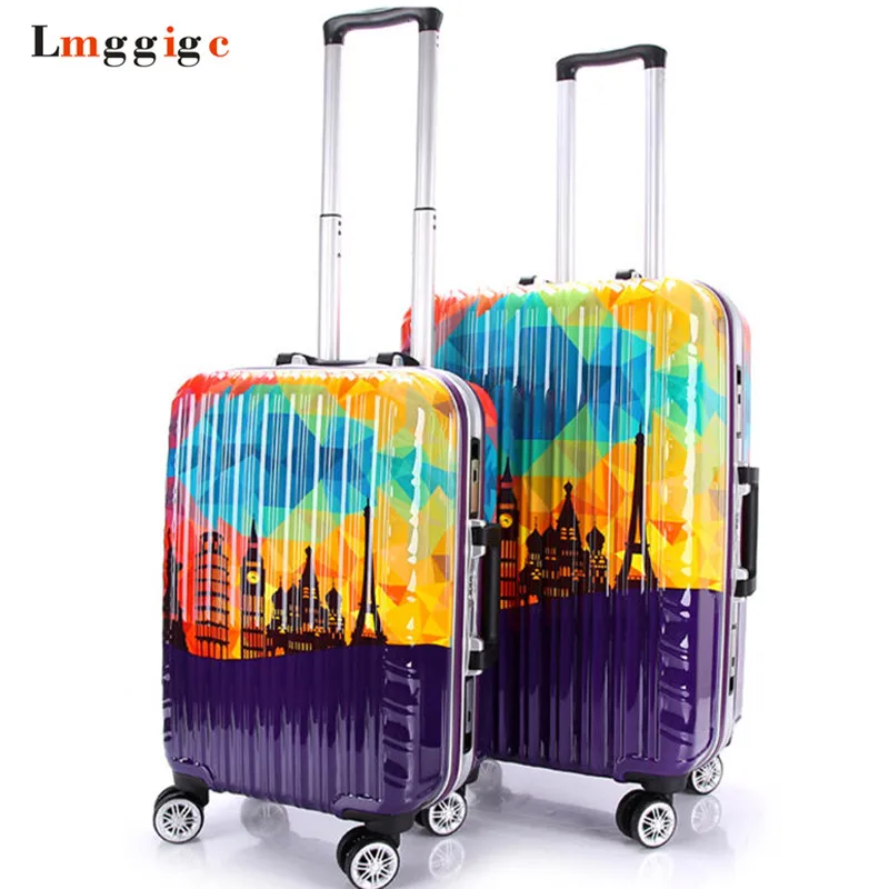 

Colorful Aluminum Frame+ABS Rolling Travel Lugagge ,20"24" inch Suitcase Bag,Wheel Trip Box,Hardside Carry On,Women Trolley Case
