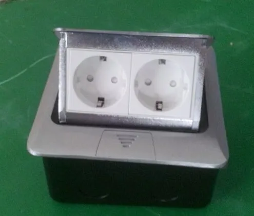 Silver aluminum pop up floor socket 2EU power for Russian and European country earthed plug socket case