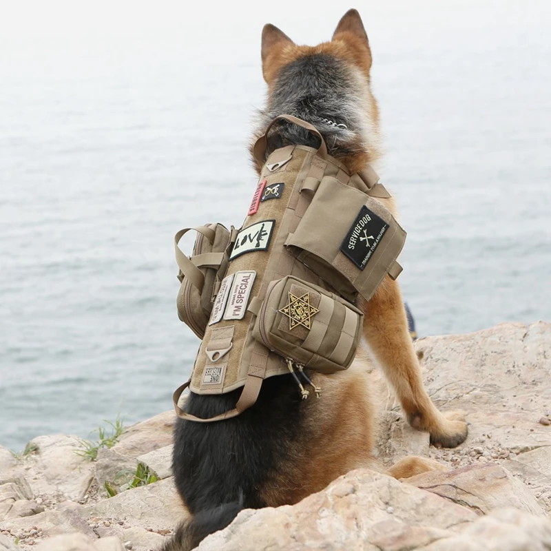 

New Tactical Service Dog Vest with EDC Pouches Training Molle Harness K9 Tactical Dog Training Hunting Vest with 3 Pouches