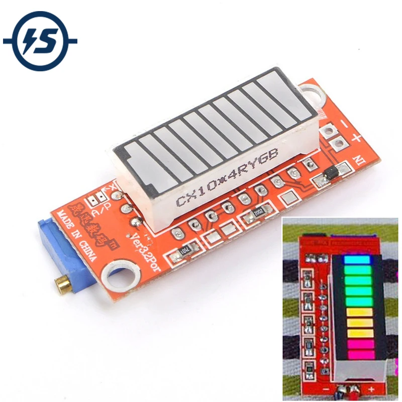 4-Цвет Батарея Ёмкость индикатор модуль Цвет Фул Батарея уровень шума Тестер индикатор 10 светодиодный Дисплей счетчик электроэнергии V3.2 версия